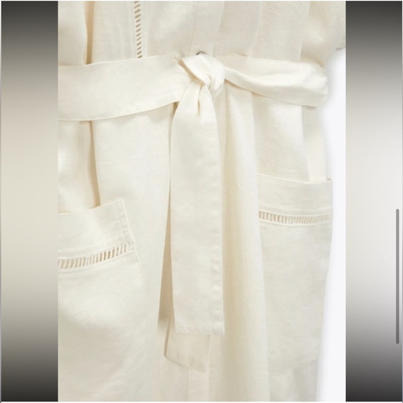 Zara White Linen Blend Lace Insert Dress Size XS - Picture 6 of 7